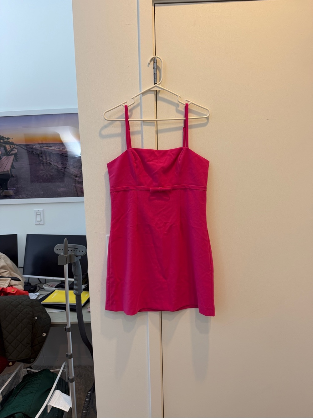 French Connection Hot Pink Mini Slip Dress with Spaghetti Straps